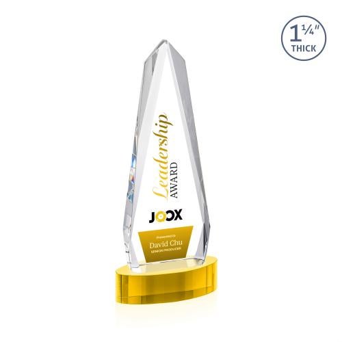 Corporate Awards - Crystal Awards - Cheswick Full Color Gold on Alberton Base Obelisk Crystal Award