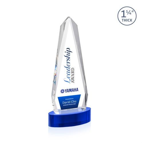 Corporate Awards - Crystal Awards - Cheswick Full Color Blue on Alberton Base Obelisk Crystal Award