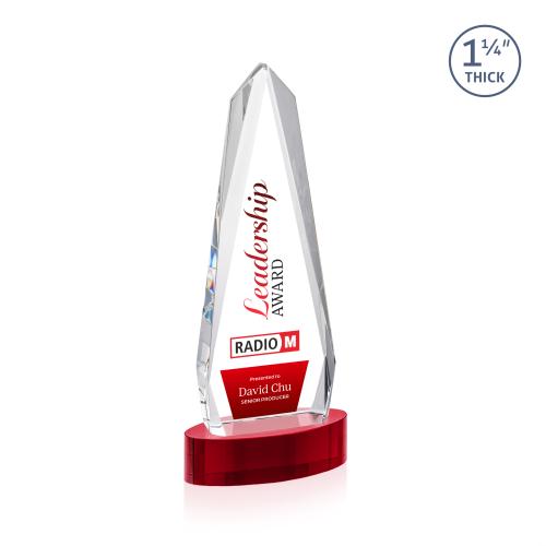 Corporate Awards - Crystal Awards - Cheswick Full Color Red on Alberton Base Obelisk Crystal Award