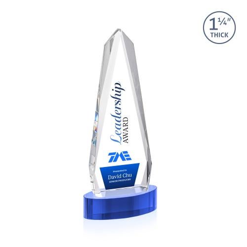 Corporate Awards - Crystal Awards - Cheswick Full Color Sky Blue on Alberton Base Obelisk Crystal Award