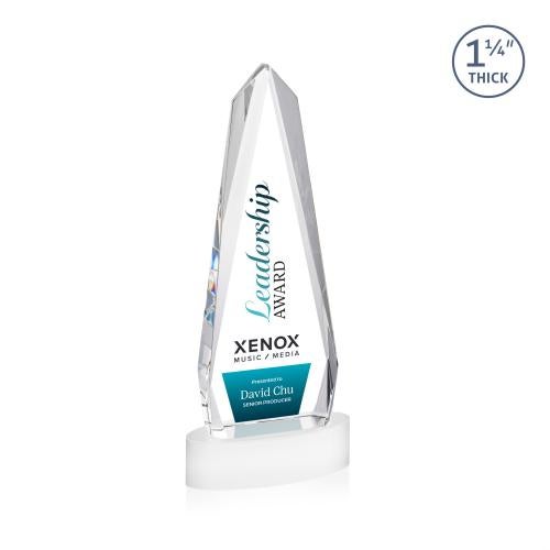 Corporate Awards - Crystal Awards - Cheswick Full Color White on Alberton Base Obelisk Crystal Award