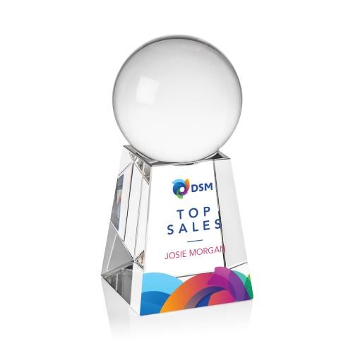 Corporate Awards - Crystal Awards - Crystal Ball Full Color Spheres on Tall Base Crystal Award