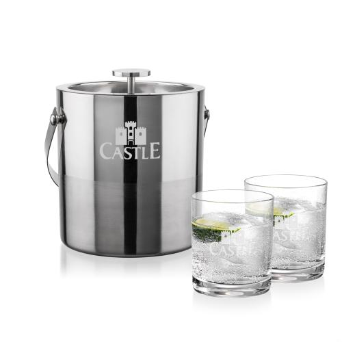 Corporate Recognition Gifts - Etched Barware - Catania Ice Bucket & Waldorf On-the-Rocks Set