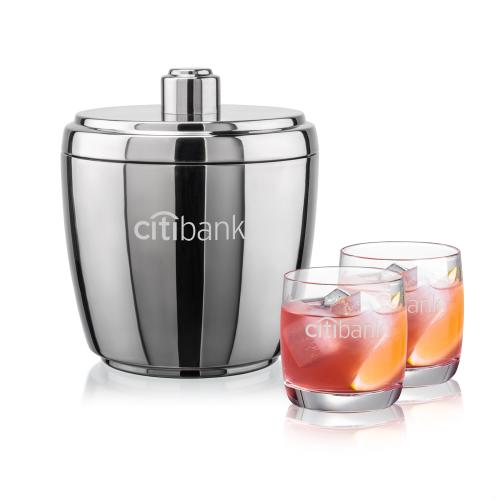 Corporate Recognition Gifts - Etched Barware - Pescara Ice Bucket & Ritz On-the-Rocks Set