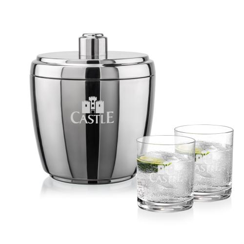 Corporate Recognition Gifts - Etched Barware - Pescara Ice Bucket & Waldorf On-the-Rocks Set