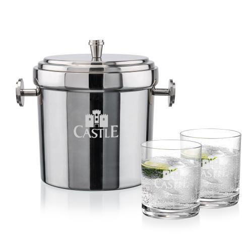 Corporate Recognition Gifts - Etched Barware - Milano Ice Bucket & Waldorf On-the-Rocks Set