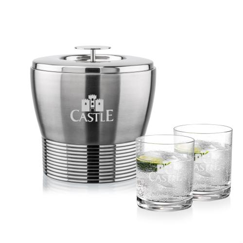 Corporate Recognition Gifts - Etched Barware - Genoa Ice Bucket & Waldorf On-the-Rocks Set