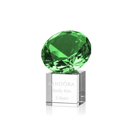 Corporate Awards - Crystal Awards - Colored Crystal - Gemstone Emerald on Cube Crystal Award