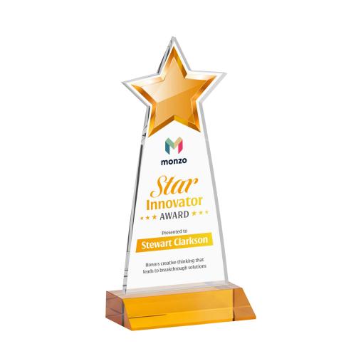 Corporate Awards - Crystal Awards - Starlite Full Color Amber Star Crystal Award