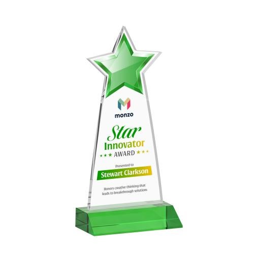 Corporate Awards - Crystal Awards - Starlite Full Color Green Star Crystal Award