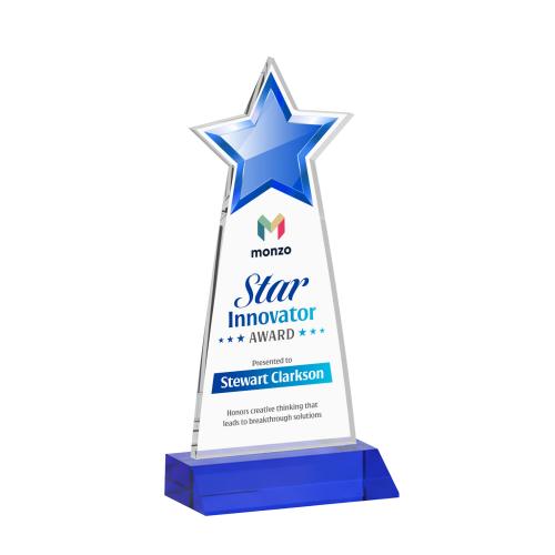 Corporate Awards - Crystal Awards - Starlite Full Color Blue Star Crystal Award