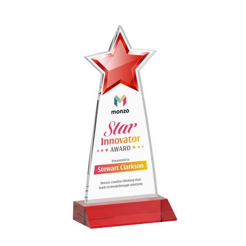 Corporate Awards - Crystal Awards - Starlite Full Color Red Star Crystal Award