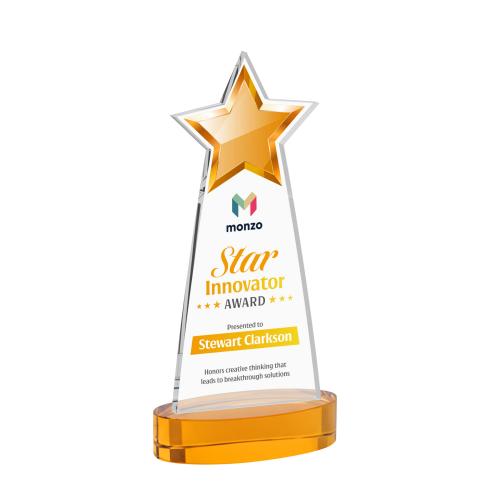 Corporate Awards - Crystal Awards - Starlite Full Color Amber on Alberton Base Star Crystal Award