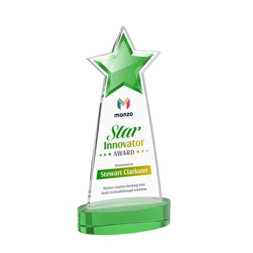 Corporate Awards - Crystal Awards - Starlite Full Color Green on Alberton Base Star Crystal Award