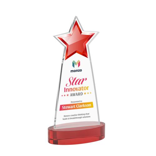 Corporate Awards - Crystal Awards - Starlite Full Color Red on Alberton Base Star Crystal Award