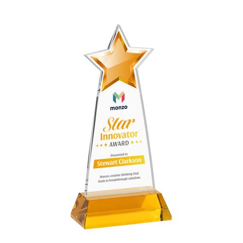 Corporate Awards - Crystal Awards - Starlite Full Color Amber on Hartford Base Star Crystal Award
