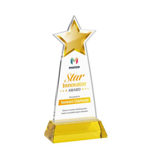 Corporate Awards - Crystal Awards - Starlite Full Color Gold on Hartford Base Star Crystal Award