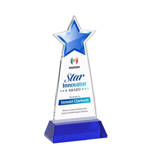 Corporate Awards - Crystal Awards - Starlite Full Color Blue on Hartford Base Star Crystal Award