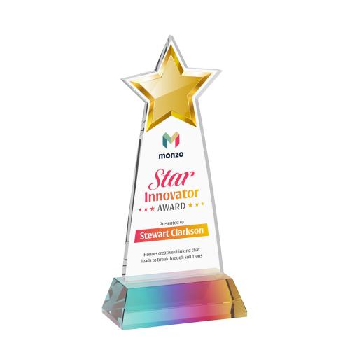 Corporate Awards - Crystal Awards - Starlite Full Color Prismatic on Hartford Base Star Crystal Award