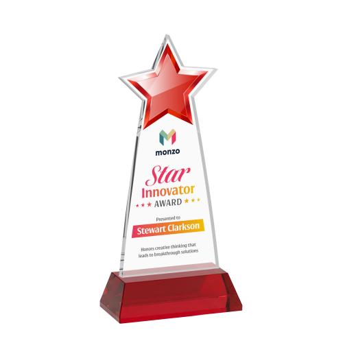Corporate Awards - Crystal Awards - Starlite Full Color Red on Hartford Base Star Crystal Award