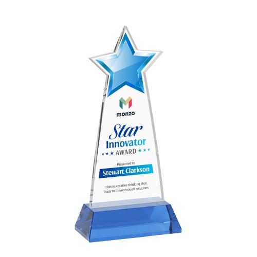 Corporate Awards - Crystal Awards - Starlite Full Color Sky Blue on Hartford Base Star Crystal Award