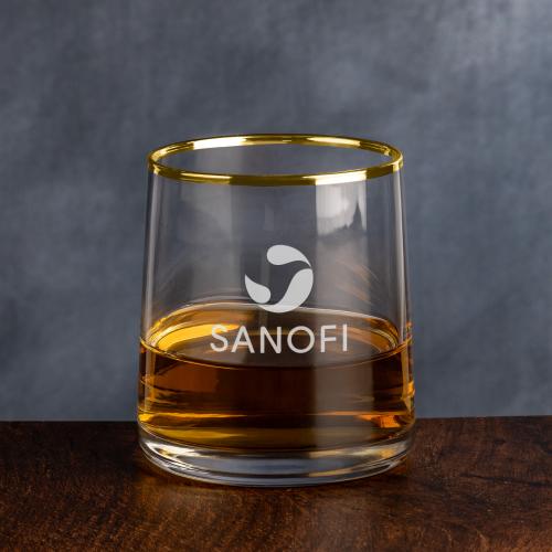 Corporate Recognition Gifts - Etched Barware - Aberfoyle Gold Rim Whiskey Taster - Deep Etch