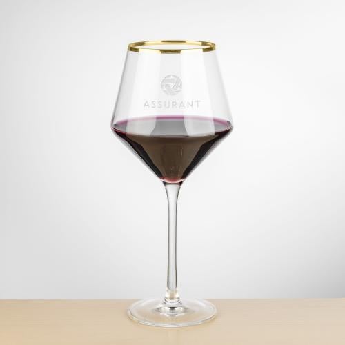 Corporate Recognition Gifts - Etched Barware - Wine Glasses - Tucson Gold Rim Burgundy Wine -  Deep Etch