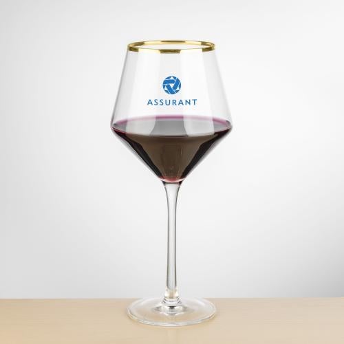 Corporate Recognition Gifts - Etched Barware - Wine Glasses - Tucson Gold Rim Burgundy Wine - Imprinted
