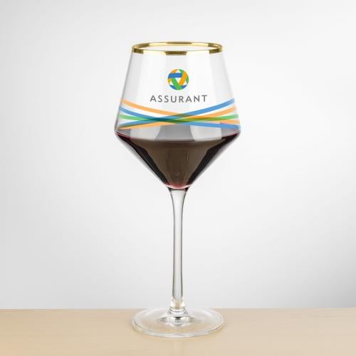 Corporate Recognition Gifts - Etched Barware - Wine Glasses - Tucson Gold Rim Burgundy Wine - Full Color
