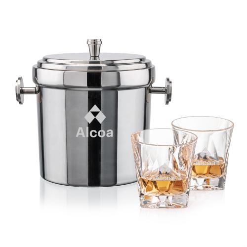 Corporate Recognition Gifts - Etched Barware - Milano Ice Bucket & Oakhaven On-the-Rocks Set
