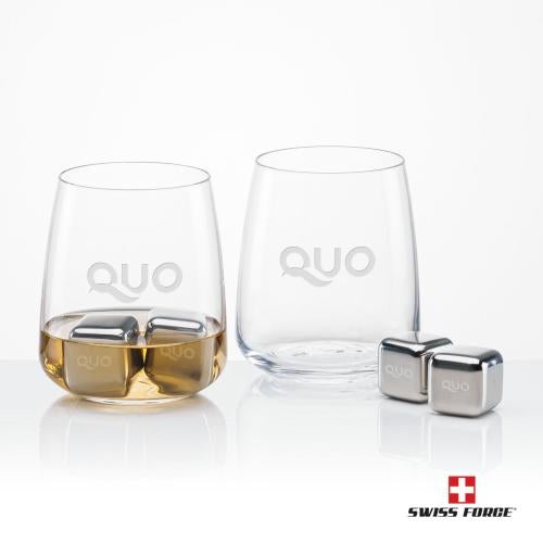 Corporate Recognition Gifts - Etched Barware - Swiss Force&reg; S/S Ice Cubes & 2 Dunhill Tasters
