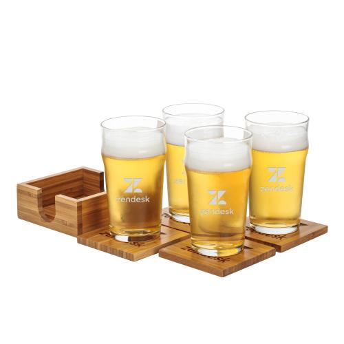 Corporate Recognition Gifts - Etched Barware - Bamboo Coaster Gift Set - Burckhardt