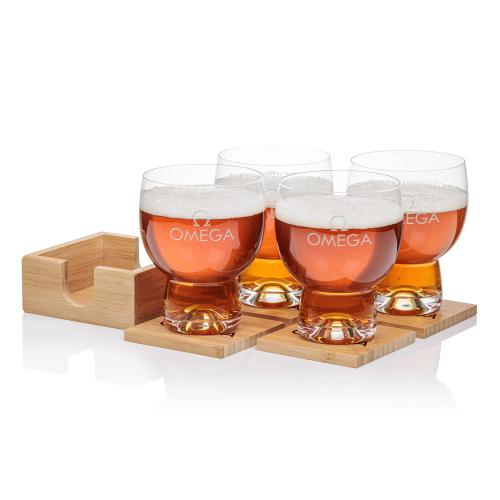 Corporate Recognition Gifts - Etched Barware - Bamboo Coaster Gift Set - Dortmund
