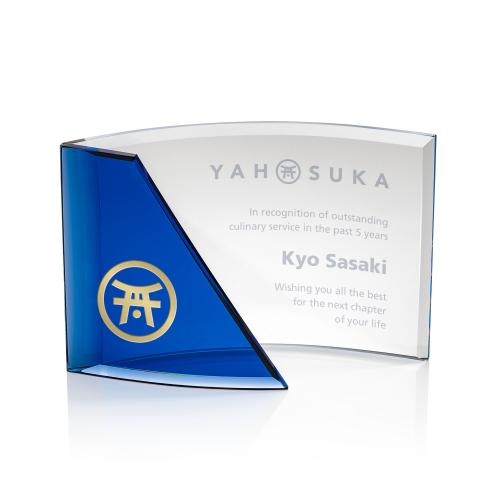 Corporate Awards - Crystal Awards - Colored Crystal - Giulia Blue Arch & Crescent Crystal Award