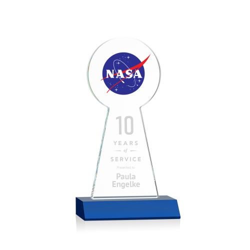 Corporate Awards - Glass Awards - Colored Glass Awards - Laidlaw Full Color/Etch Blue Circle Crystal Award