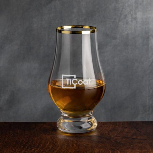 Corporate Recognition Gifts - Etched Barware - Lismore Gold Rim Whiskey Taster - Deep Etch