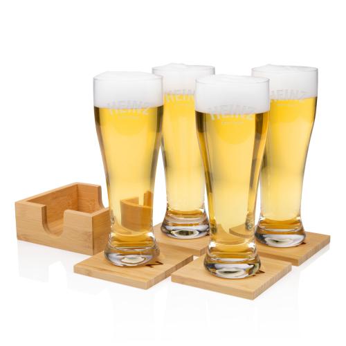 Corporate Recognition Gifts - Etched Barware - Bamboo Coaster Gift Set - Muskoka