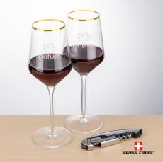 Swiss Force Opener & Tucson Gold Rim Wine - Etched Barware