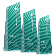Hallandale Teal Obelisk Crystal Award - Colored Glass Awards