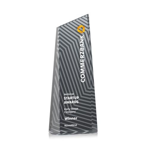 Corporate Awards - Crystal Awards - Hallandale Full Color Black Obelisk Crystal Award