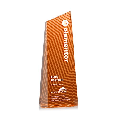 Corporate Awards - Crystal Awards - Hallandale Full Color Orange Obelisk Crystal Award