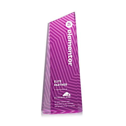 Corporate Awards - Crystal Awards - Hallandale Full Color Pink Obelisk Crystal Award