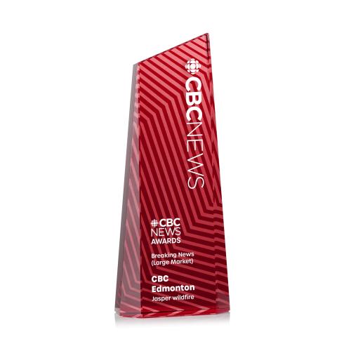 Corporate Awards - Crystal Awards - Hallandale Full Color Red Obelisk Crystal Award