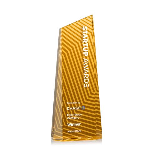 Corporate Awards - Crystal Awards - Hallandale Full Color Yellow Obelisk Crystal Award