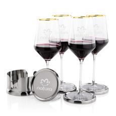 Baldoni Coasters & Tucson Gold Rim Wine Set - Corporate Recognition Gifts