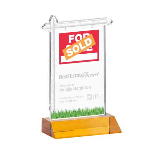 Corporate Awards - Crystal Awards - Real Estate Amber Abstract / Misc Crystal Award