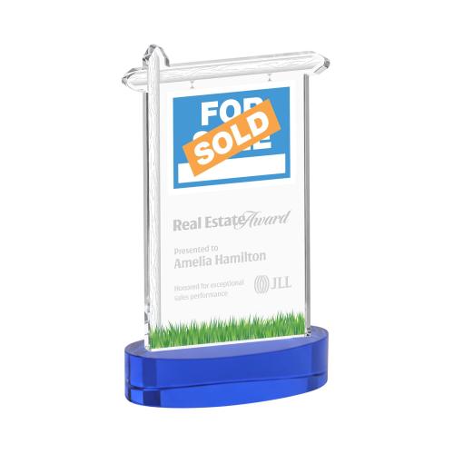 Corporate Awards - Crystal Awards - Real Estate Blue on Alberton Base Abstract / Misc Crystal Award