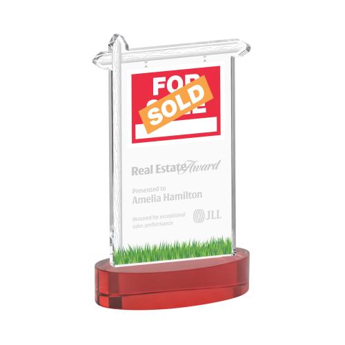 Corporate Awards - Crystal Awards - Real Estate Red on Alberton Base Abstract / Misc Crystal Award