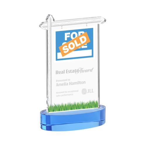 Corporate Awards - Crystal Awards - Real Estate Sky Blue on Alberton Base Abstract / Misc Crystal Award