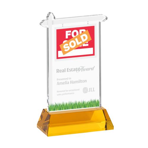 Corporate Awards - Crystal Awards - Real Estate Amber on Hartford Base Abstract / Misc Crystal Award